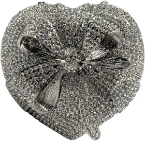 Women Romantic Gift Box Clutch Purse Crystal Heart Evening Bag with Bowknot Handbag for Christmas Valentine's Day