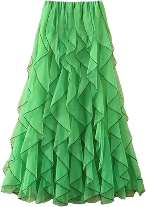 Women Solid Irregular Long Elastic High Waist Mesh Skirts Ruffles Midi Long Pleated Tutu Skirt