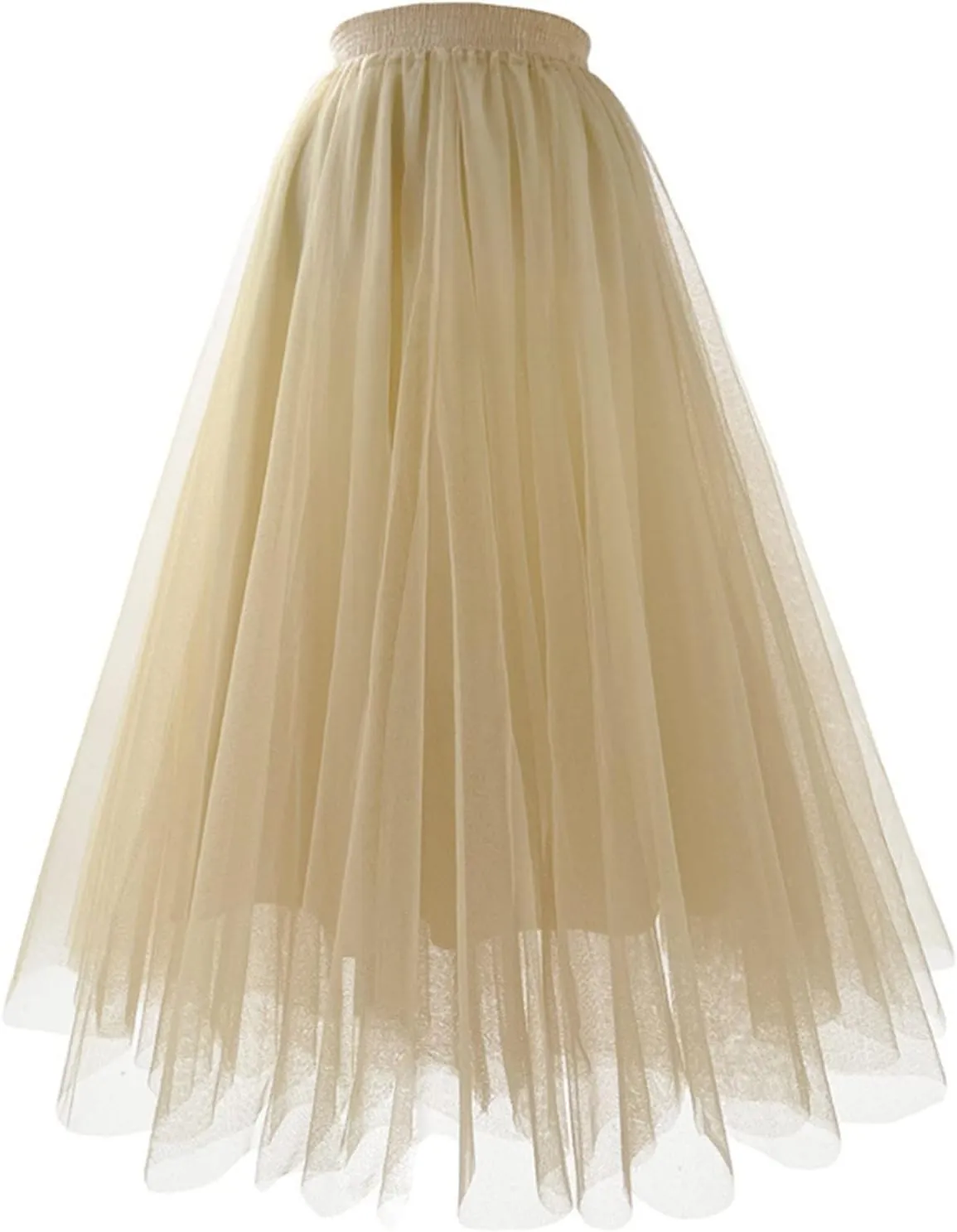 Women Tutu Knee Length Skirts High Waisted Stretch Plus Size Tulle Party Maxi Skirt Layered Pleated Summer Dress