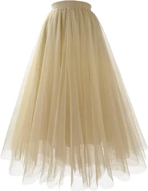 Women Tutu Knee Length Skirts High Waisted Stretch Plus Size Tulle Party Maxi Skirt Layered Pleated Summer Dress