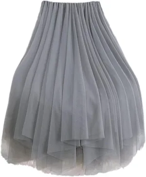 Women Tutu Midi Mesh Skirts, Bridesmaids Hit Color Irregular Dance Pleated Skirt, Girls Black Pink Skirt