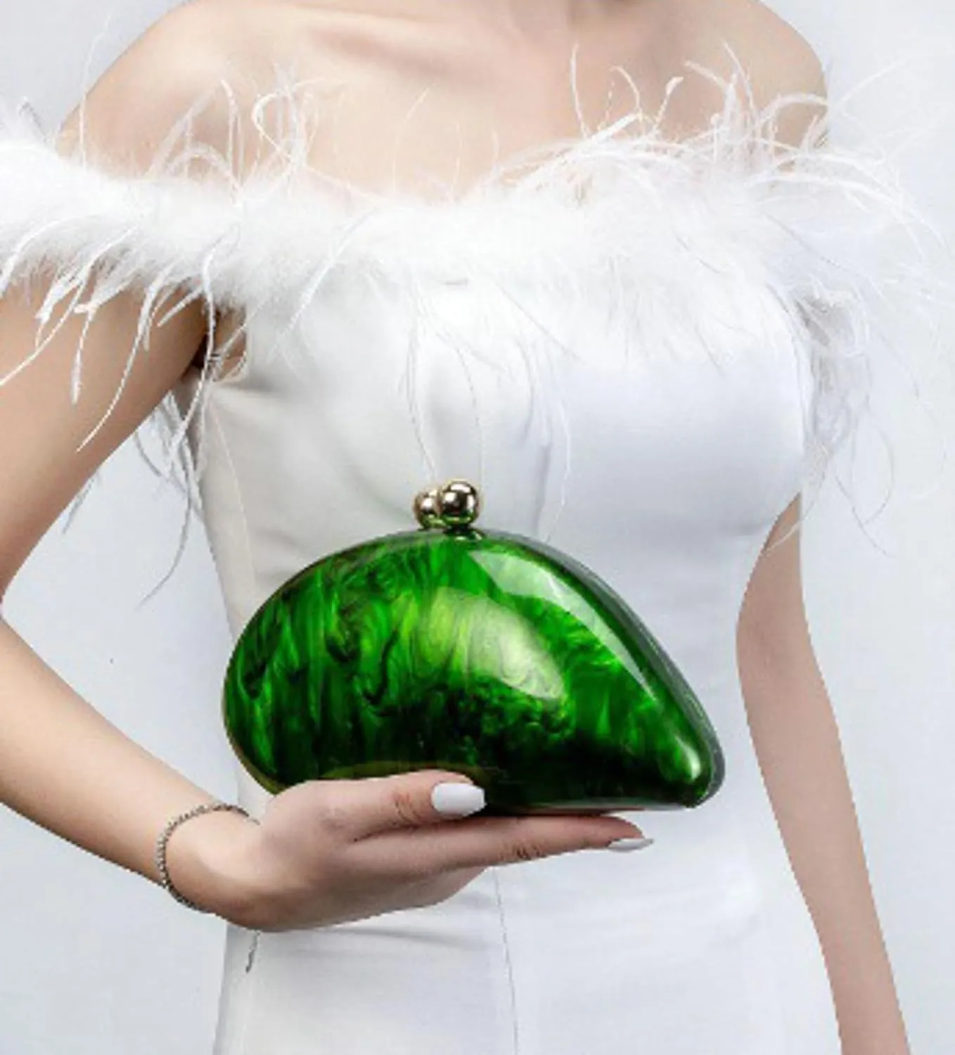 Women Unique Acrylic Evening Clutch Chain Shoulder Crossbody Bag Wedding Party Banquet