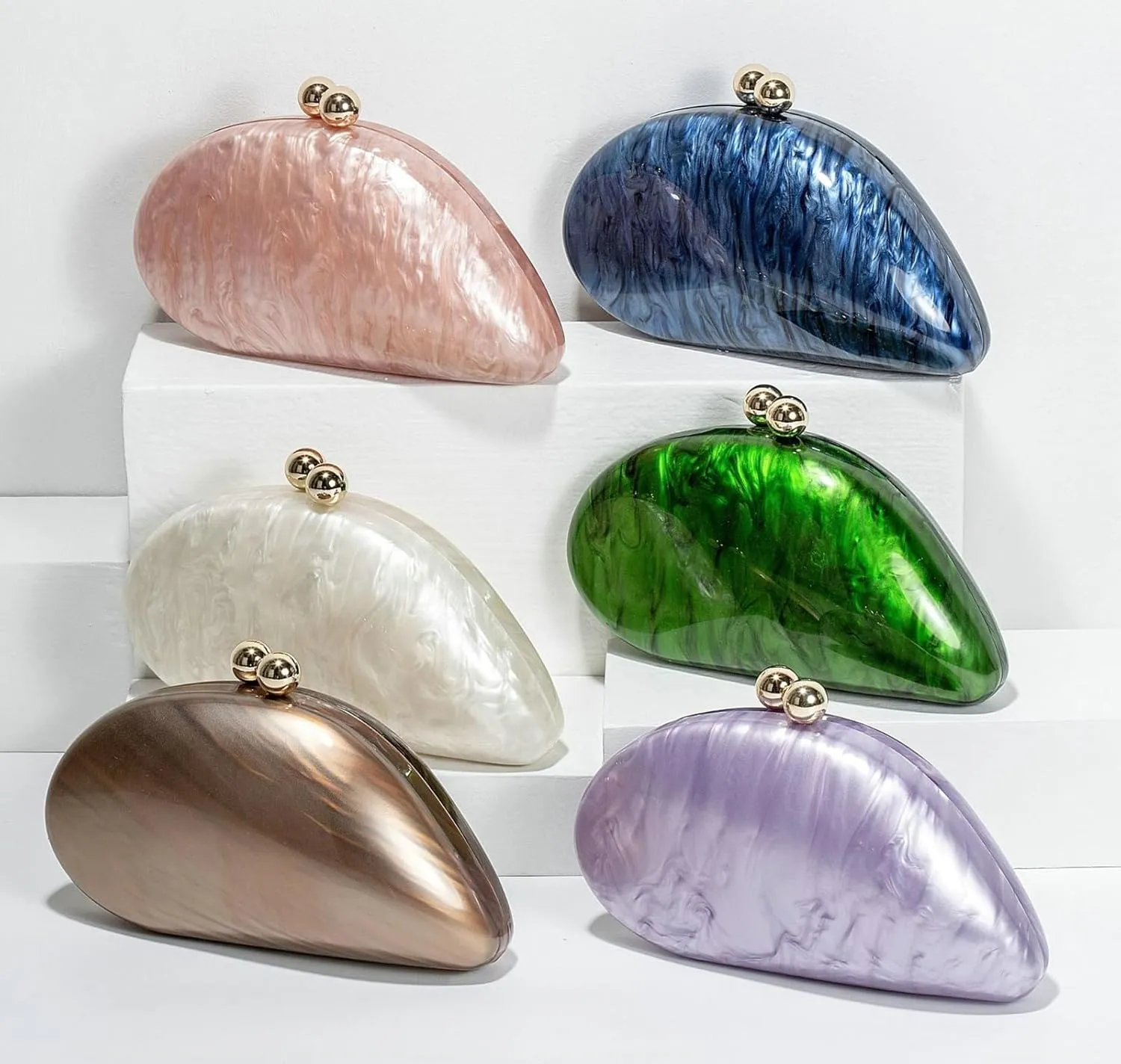 Women Unique Acrylic Evening Clutch Chain Shoulder Crossbody Bag Wedding Party Banquet