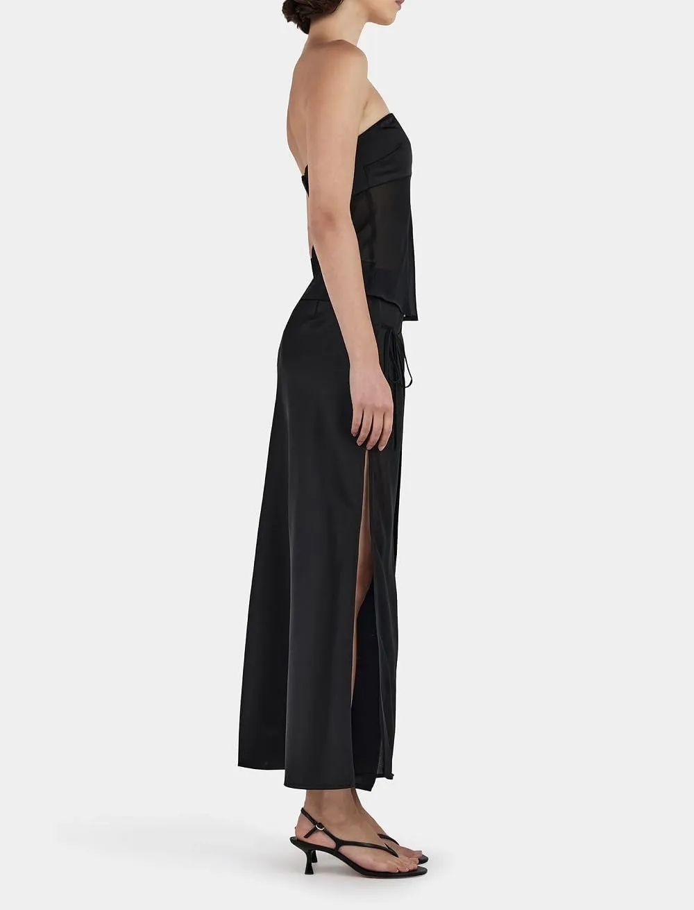 Women Y2K 2 Piece Maxi Skirt Set Strapless Crop Tube Top Ruffle Mesh Skirts Outfit Lace Trim Beach Outfit