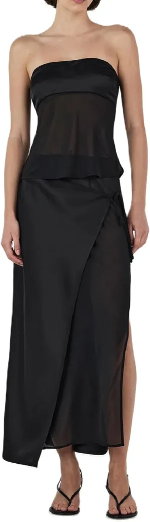Women Y2K 2 Piece Maxi Skirt Set Strapless Crop Tube Top Ruffle Mesh Skirts Outfit Lace Trim Beach Outfit