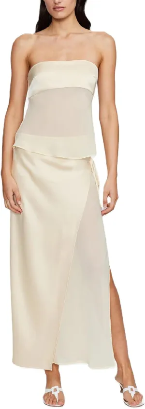 Women Y2K 2 Piece Maxi Skirt Set Strapless Crop Tube Top Ruffle Mesh Skirts Outfit Lace Trim Beach Outfit