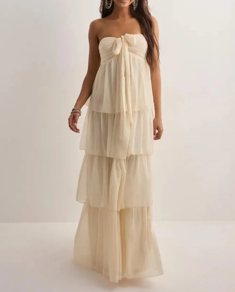 Women Y2K 2 Piece Maxi Skirt Set Strapless Crop Tube Top Ruffle Mesh Skirts Outfit Lace Trim Beach Outfit