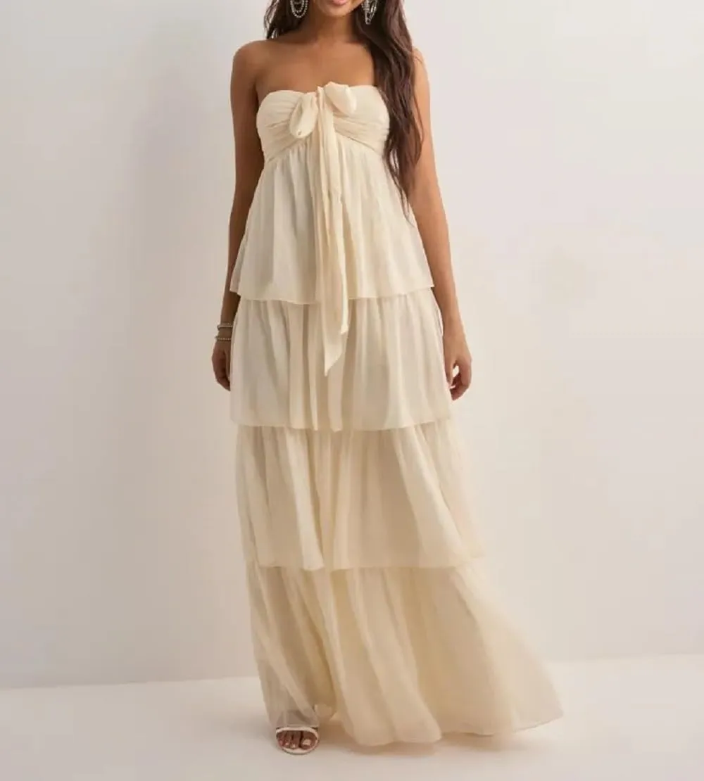 Women Y2K 2 Piece Maxi Skirt Set Strapless Crop Tube Top Ruffle Mesh Skirts Outfit Lace Trim Beach Outfit