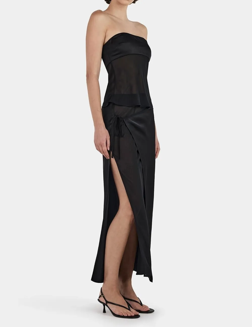 Women Y2K 2 Piece Maxi Skirt Set Strapless Crop Tube Top Ruffle Mesh Skirts Outfit Lace Trim Beach Outfit