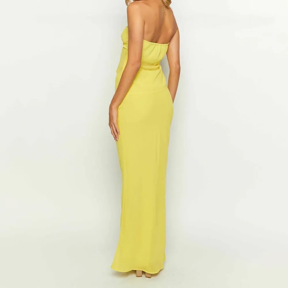 Women Y2K 2 Piece Maxi Skirt Set Strapless Crop Tube Top Ruffle Mesh Skirts Outfit Lace Trim Beach Outfit