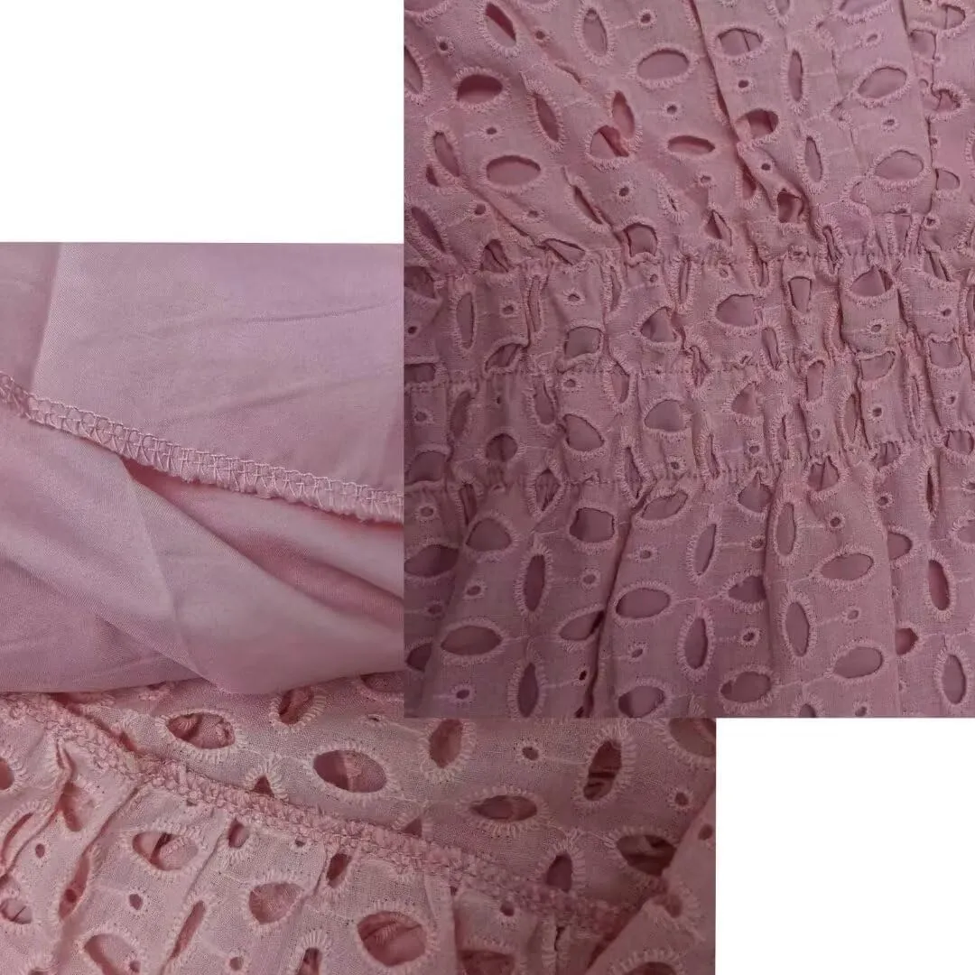 Womens 2025 Dress V Neck Short Sleeve A Line Hollow Out Eyelet Lace Ruffle Casual Party Mini Formal Dresses Sundress