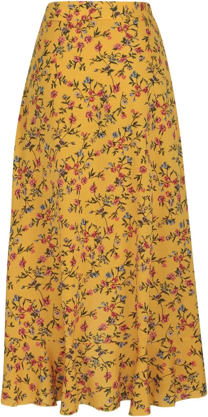 Womens Boho Peplum Slit Maxi Long Midi Knee High Floral Print Loose Fit Skirts for Women Chiffon 2025 Y2K