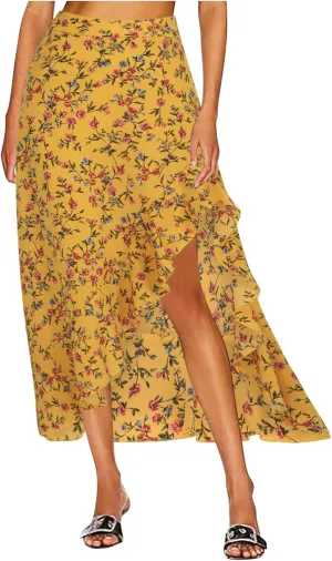 Womens Boho Peplum Slit Maxi Long Midi Knee High Floral Print Loose Fit Skirts for Women Chiffon 2025 Y2K