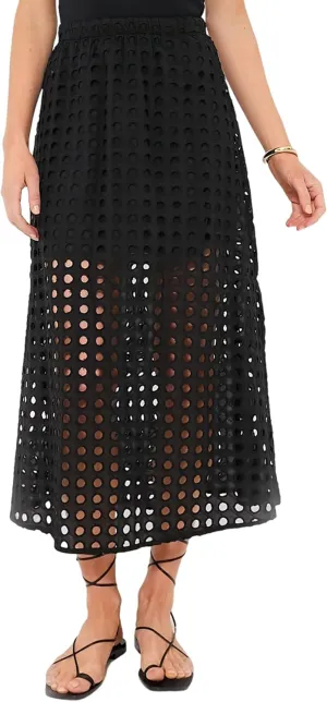 Womens Casual Cotton Long Eyelet Maxi Skirt A-line Hollow Out High Waist Summer Beach Skirt with Mini Underneath
