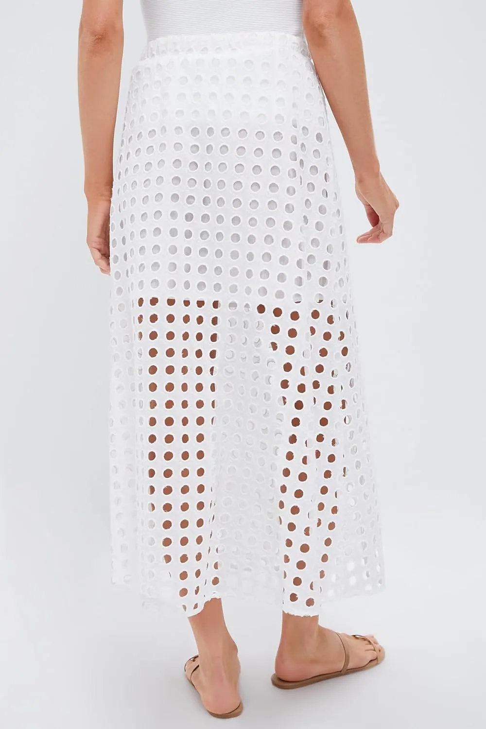 Womens Casual Cotton Long Eyelet Maxi Skirt A-line Hollow Out High Waist Summer Beach Skirt with Mini Underneath