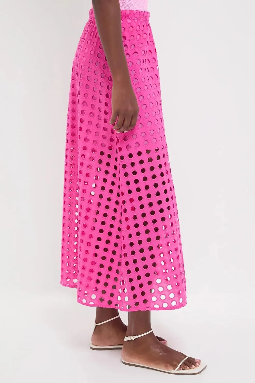 Womens Casual Cotton Long Eyelet Maxi Skirt A-line Hollow Out High Waist Summer Beach Skirt with Mini Underneath
