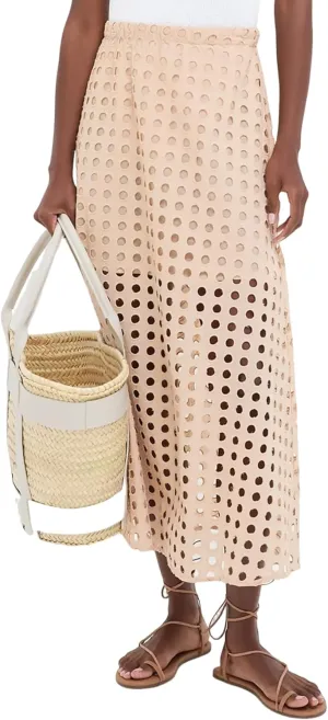 Womens Casual Cotton Long Eyelet Maxi Skirt A-line Hollow Out High Waist Summer Beach Skirt with Mini Underneath