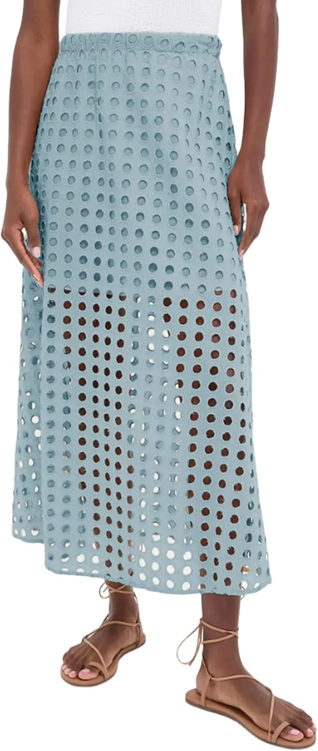 Womens Casual Cotton Long Eyelet Maxi Skirt A-line Hollow Out High Waist Summer Beach Skirt with Mini Underneath