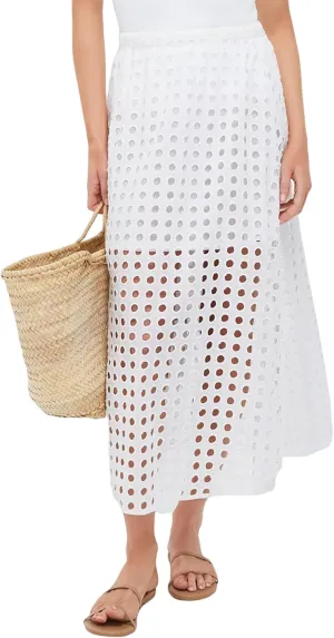 Womens Casual Cotton Long Eyelet Maxi Skirt A-line Hollow Out High Waist Summer Beach Skirt with Mini Underneath