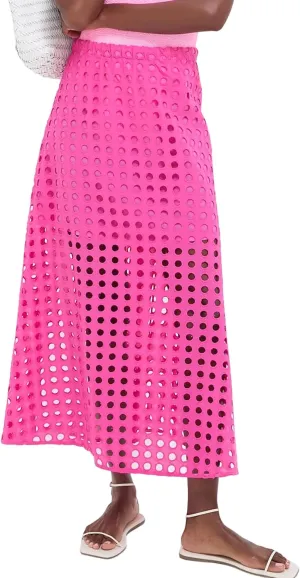 Womens Casual Cotton Long Eyelet Maxi Skirt A-line Hollow Out High Waist Summer Beach Skirt with Mini Underneath