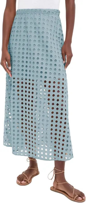 Womens Casual Cotton Long Eyelet Maxi Skirt A-line Hollow Out High Waist Summer Beach Skirt with Mini Underneath