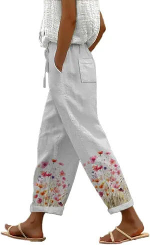 Womens Casual Pants Wide Leg Trousers Elastic Waist Large Size Graphic Trousers with Pockets