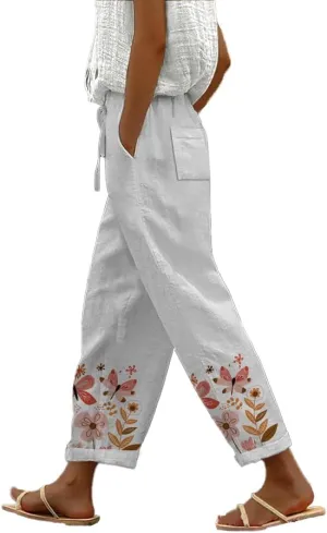 Womens Casual Pants Wide Leg Trousers Elastic Waist Large Size Graphic Trousers with Pockets