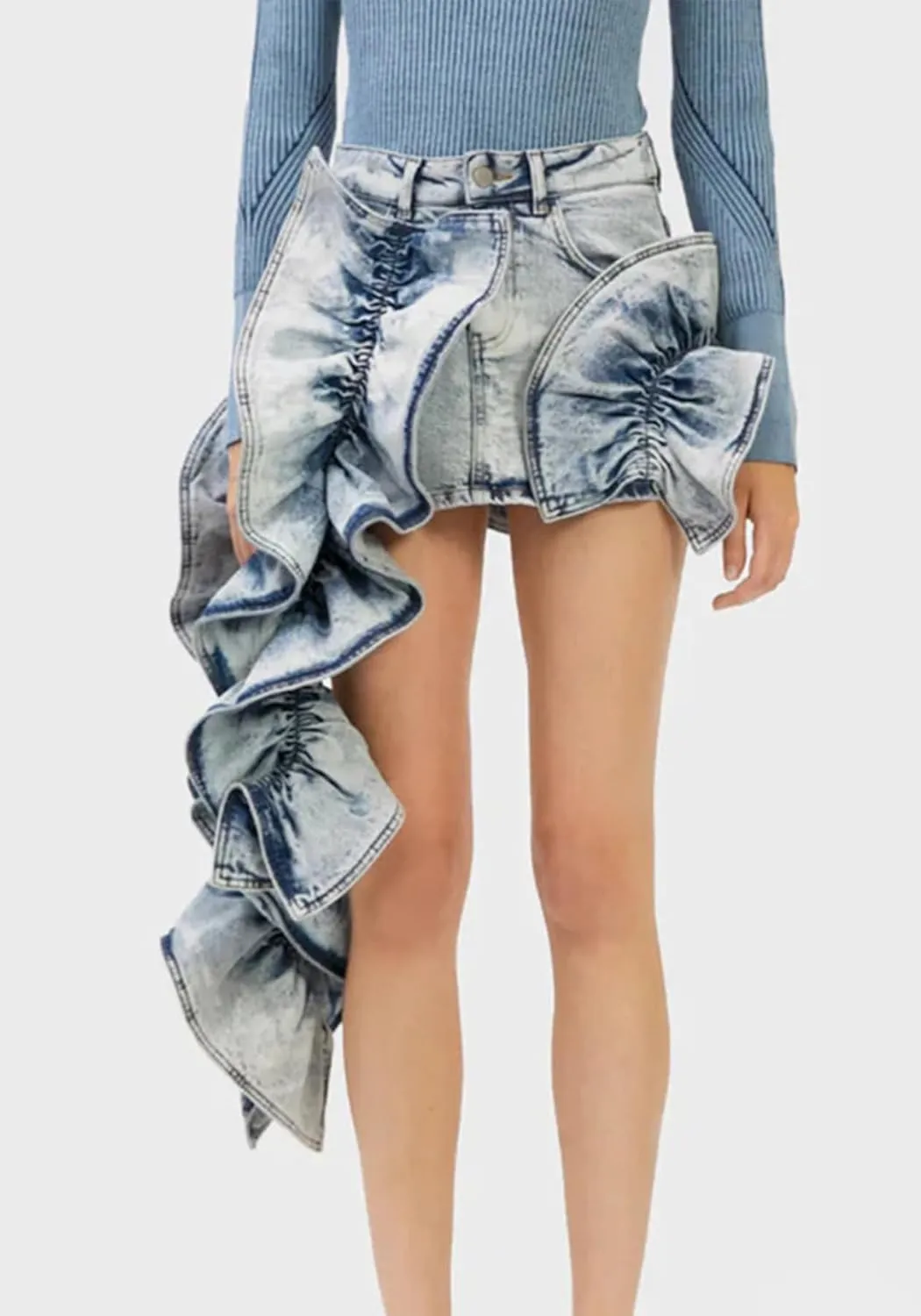 Women's Denim Skirt Y2k High Waisted Asymmetrical Ruffle Skirts Casual Jean Mini Skirt