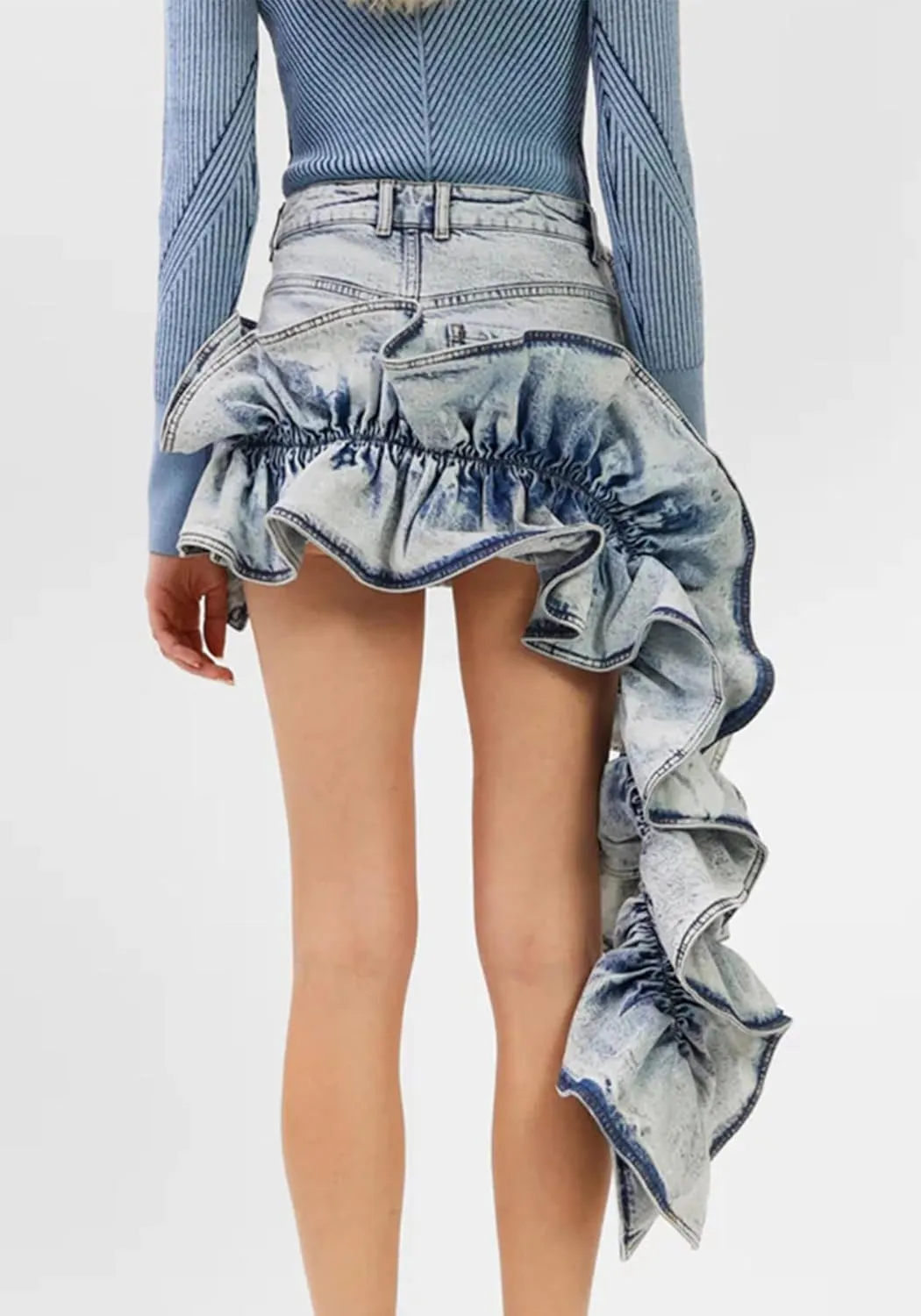 Women's Denim Skirt Y2k High Waisted Asymmetrical Ruffle Skirts Casual Jean Mini Skirt