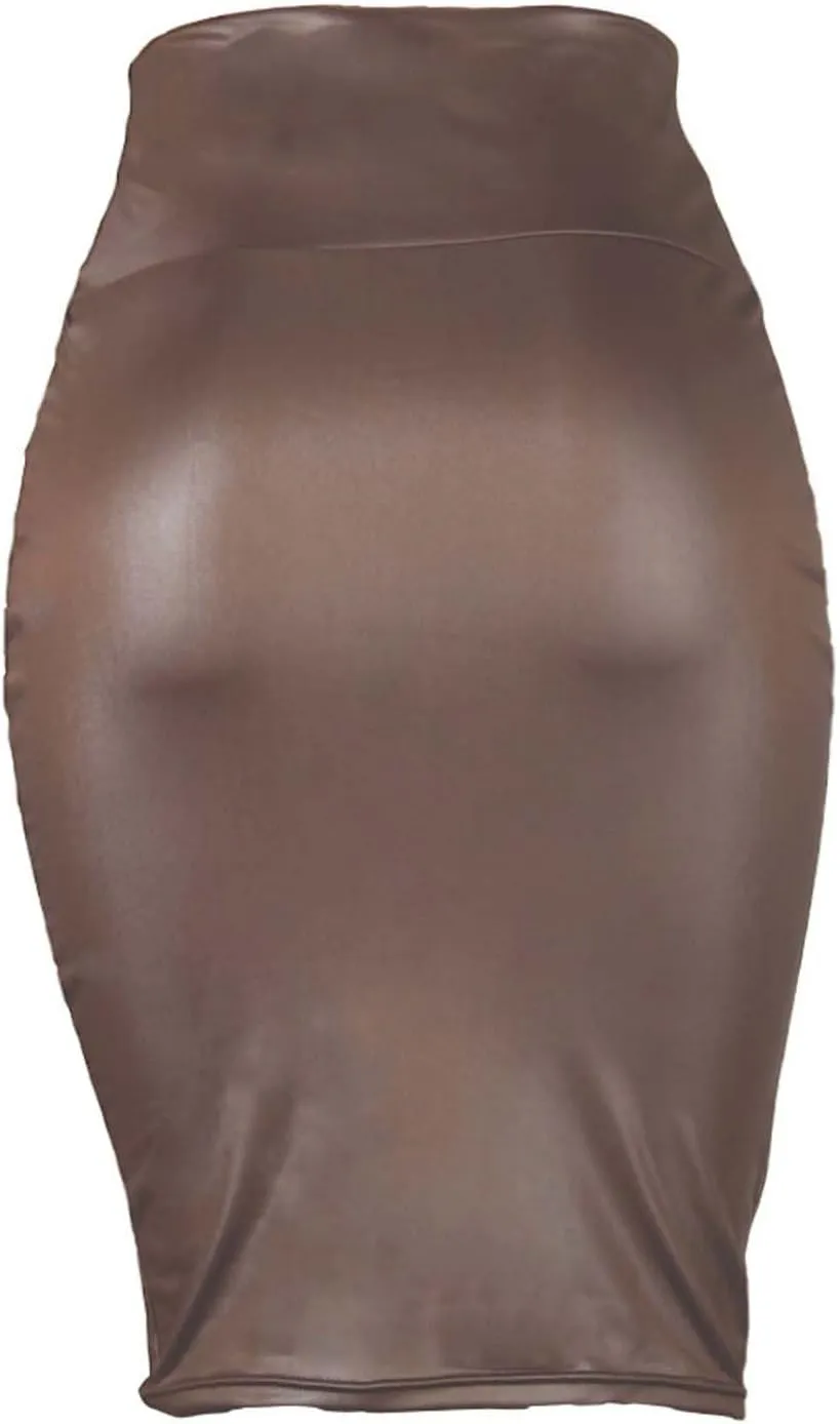 Womens Faux Leather Skirt Trendy High Waisted Pencil Skirts Midi Below Knee Bodycon Skirt Dressy Work Business Skirts