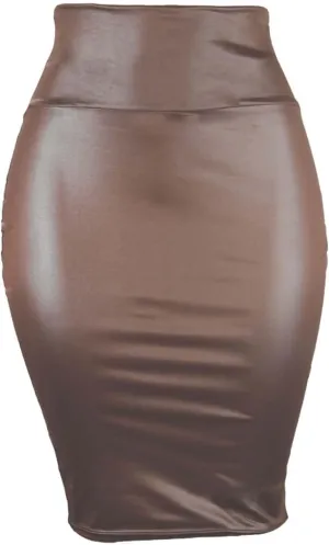 Womens Faux Leather Skirt Trendy High Waisted Pencil Skirts Midi Below Knee Bodycon Skirt Dressy Work Business Skirts