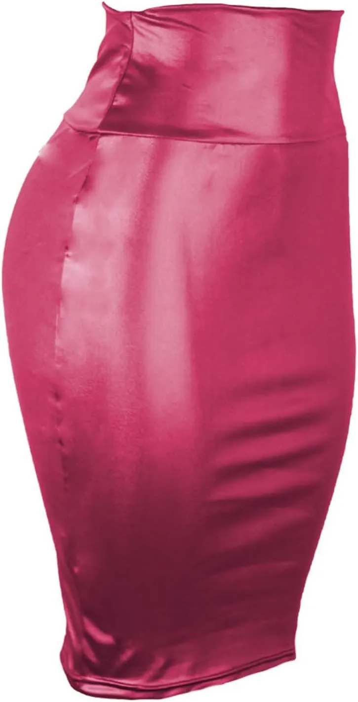 Womens Faux Leather Skirt Trendy High Waisted Pencil Skirts Midi Below Knee Bodycon Skirt Dressy Work Business Skirts