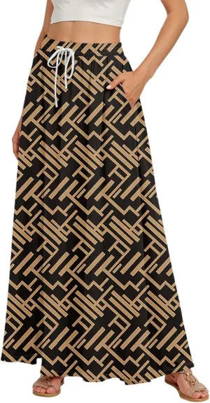 Women's Flowy Maxi Skirt Summer High Waisted Pleated tie Casual Long Skirts with Pockets, S-2XL