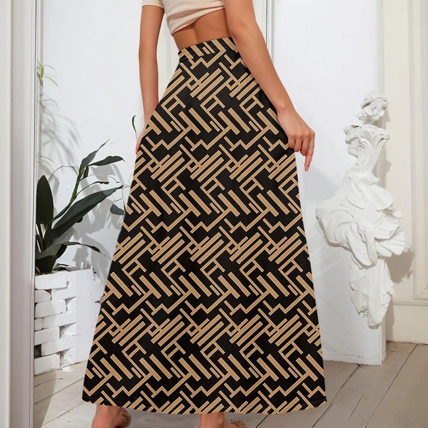 Women's Flowy Maxi Skirt Summer High Waisted Pleated tie Casual Long Skirts with Pockets, S-2XL