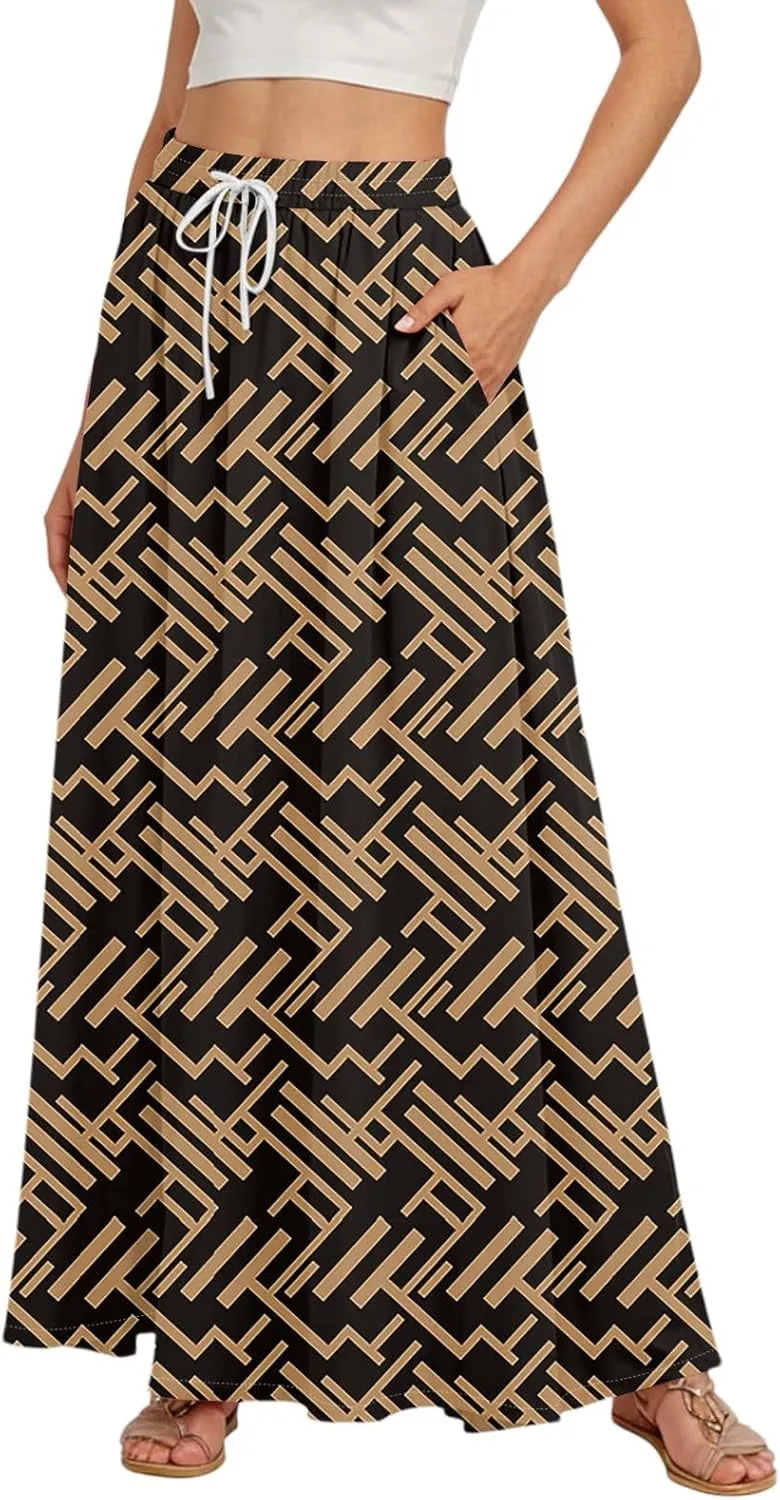 Women's Flowy Maxi Skirt Summer High Waisted Pleated tie Casual Long Skirts with Pockets, S-2XL