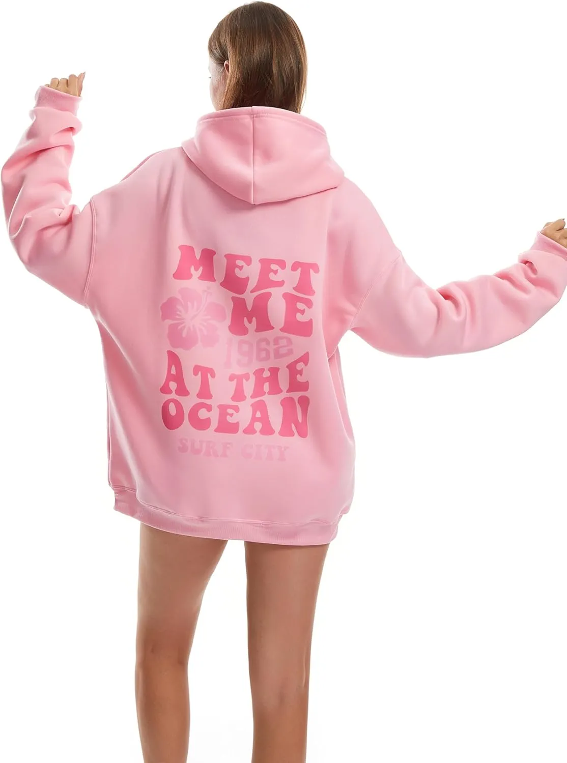 Women's Graphic Trendy Hoodie Pink Printing Hoodie Long Sleeve Pullover Beach Sweatshirt
