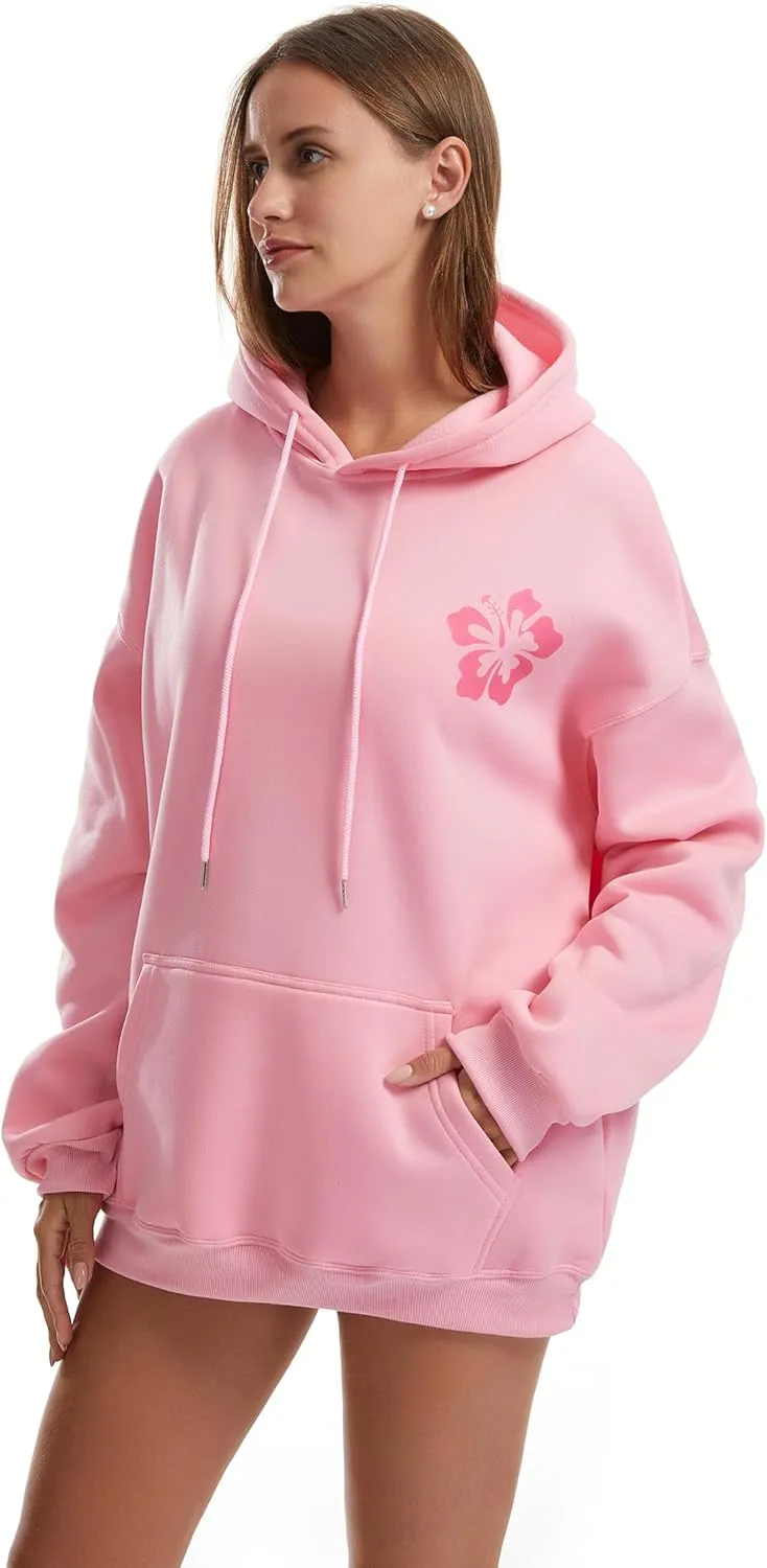 Women's Graphic Trendy Hoodie Pink Printing Hoodie Long Sleeve Pullover Beach Sweatshirt