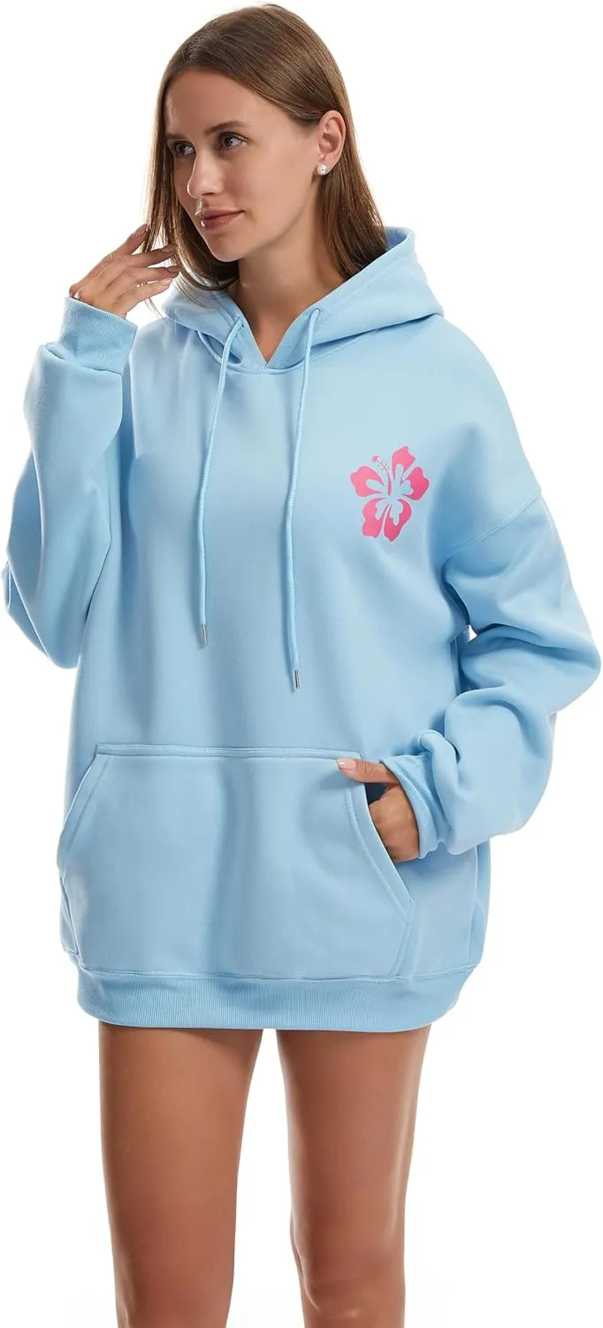Women's Graphic Trendy Hoodie Pink Printing Hoodie Long Sleeve Pullover Beach Sweatshirt