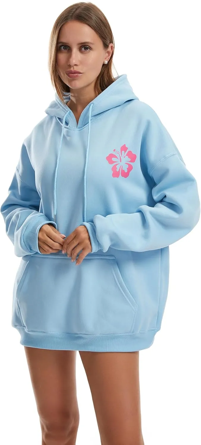 Women's Graphic Trendy Hoodie Pink Printing Hoodie Long Sleeve Pullover Beach Sweatshirt