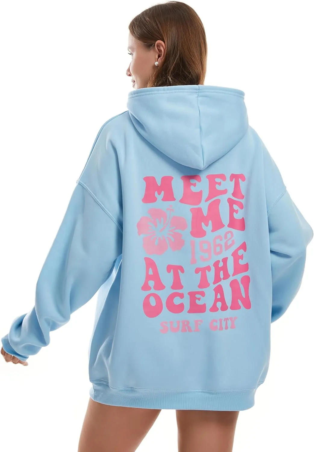 Women's Graphic Trendy Hoodie Pink Printing Hoodie Long Sleeve Pullover Beach Sweatshirt