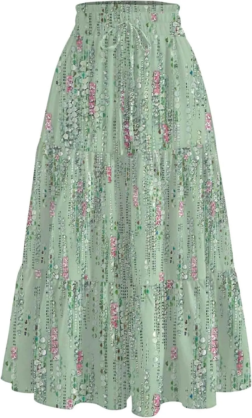 Women's High Waisted Maxi Skirts Flowy Summer Skirt for Women Bohemian A-Line