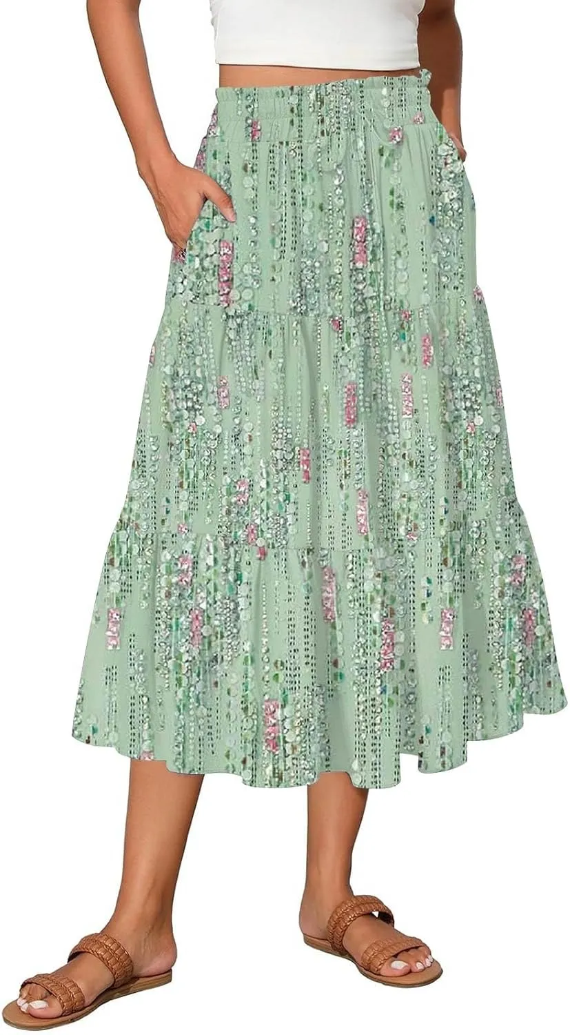 Women's High Waisted Maxi Skirts Flowy Summer Skirt for Women Bohemian A-Line