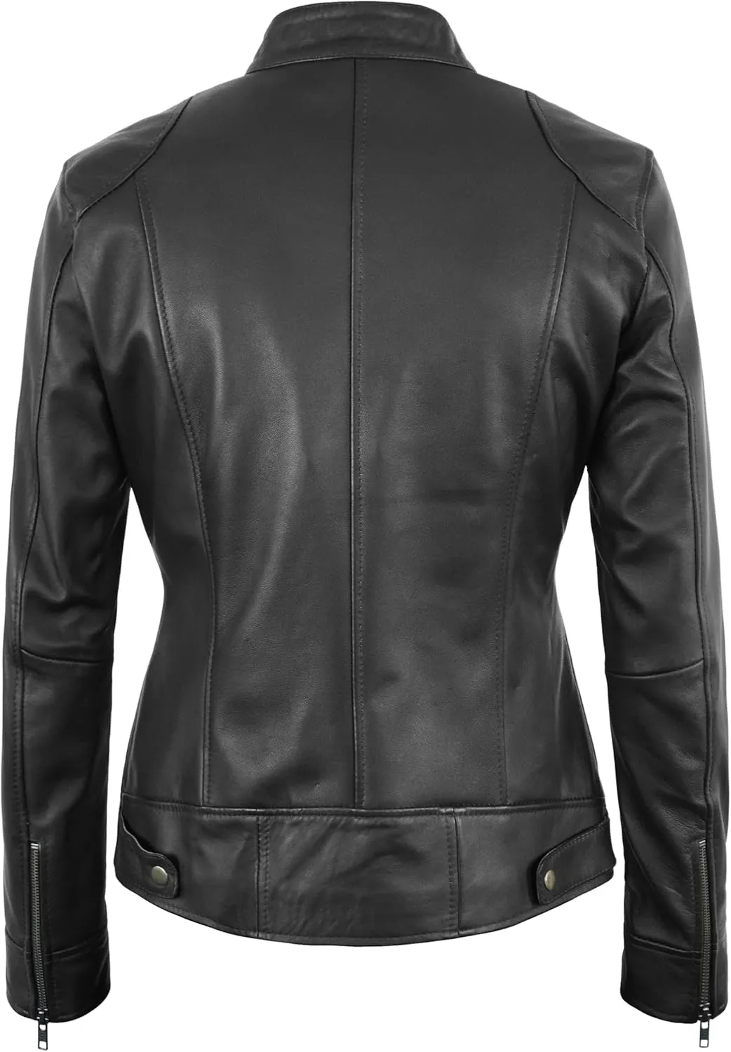 Womens Leather Jacket - Cafe Racer Moto Style Real Leather Jacket Women