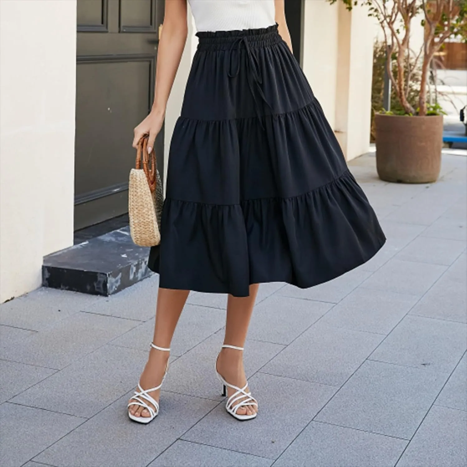 Women's Maxi Skirt 2025 Casual Loose Trendy Elastic Waist Floral Print Bohemian Sun A-Line Beach Skirts, S-XL