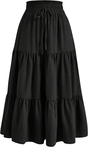 Women's Maxi Skirt 2025 Casual Loose Trendy Elastic Waist Floral Print Bohemian Sun A-Line Beach Skirts, S-XL