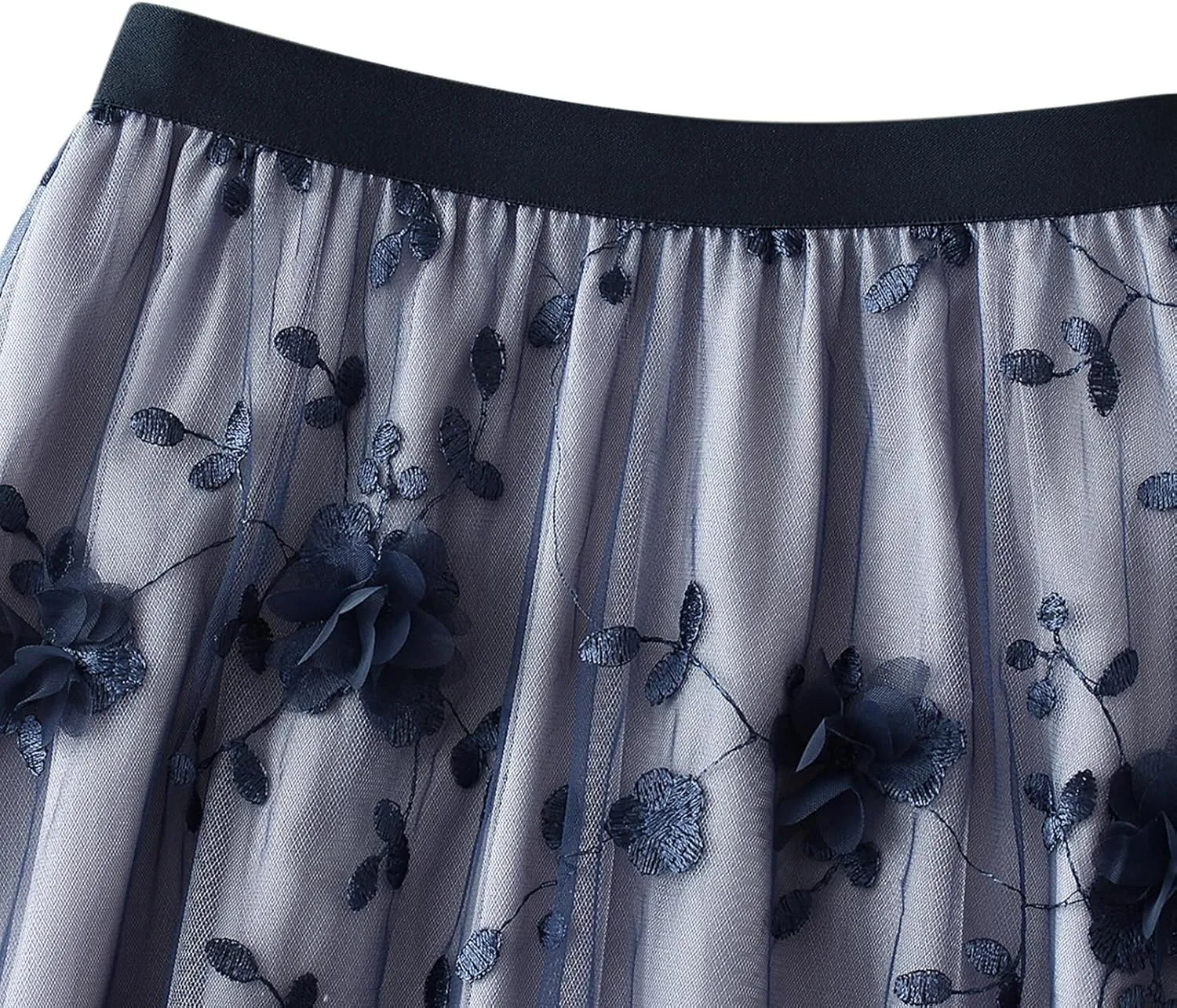 Women's Midi Length Skirt Layered Tulle A Line Skirts Embroidery/Floral Print