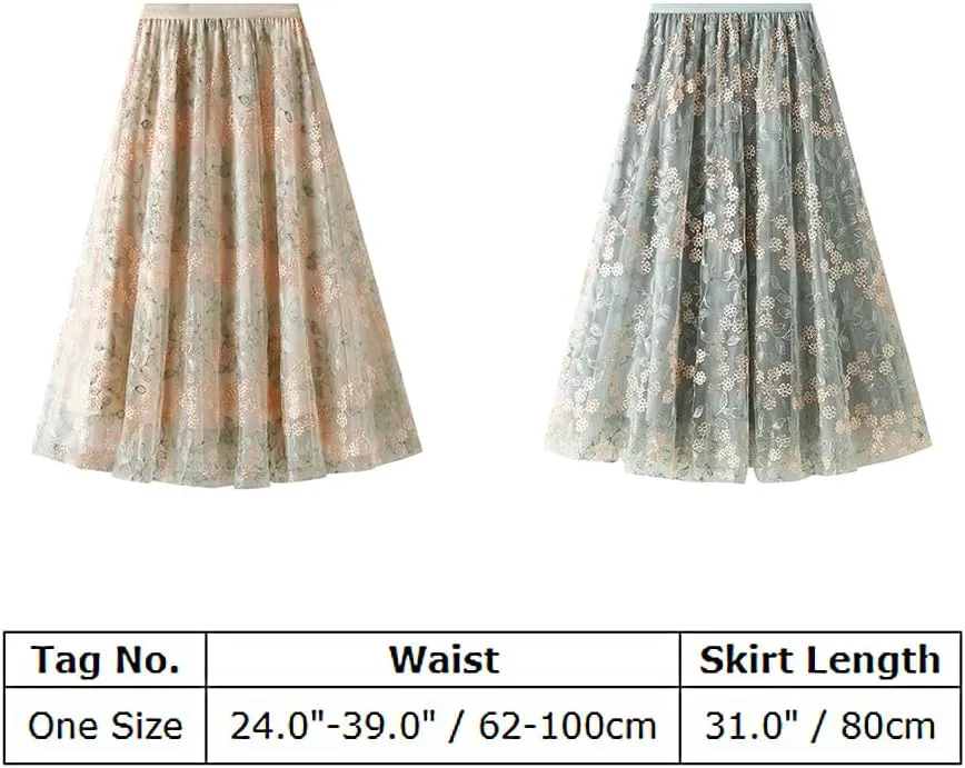 Women's Midi Length Skirt Layered Tulle A Line Skirts Embroidery/Floral Print