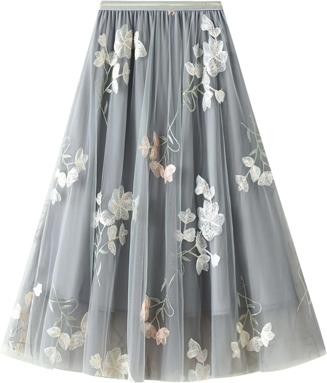 Women's Midi Length Skirt Layered Tulle A Line Skirts Embroidery/Floral Print
