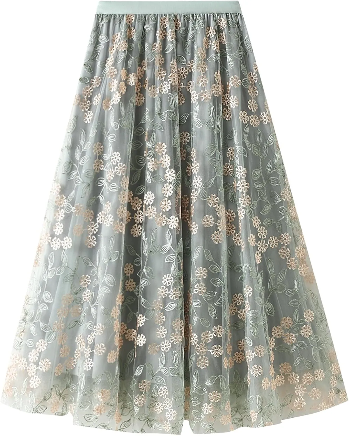 Women's Midi Length Skirt Layered Tulle A Line Skirts Embroidery/Floral Print