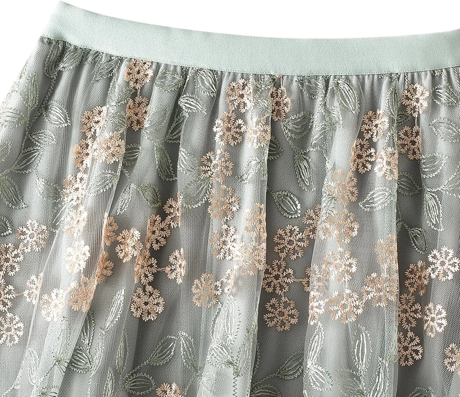 Women's Midi Length Skirt Layered Tulle A Line Skirts Embroidery/Floral Print